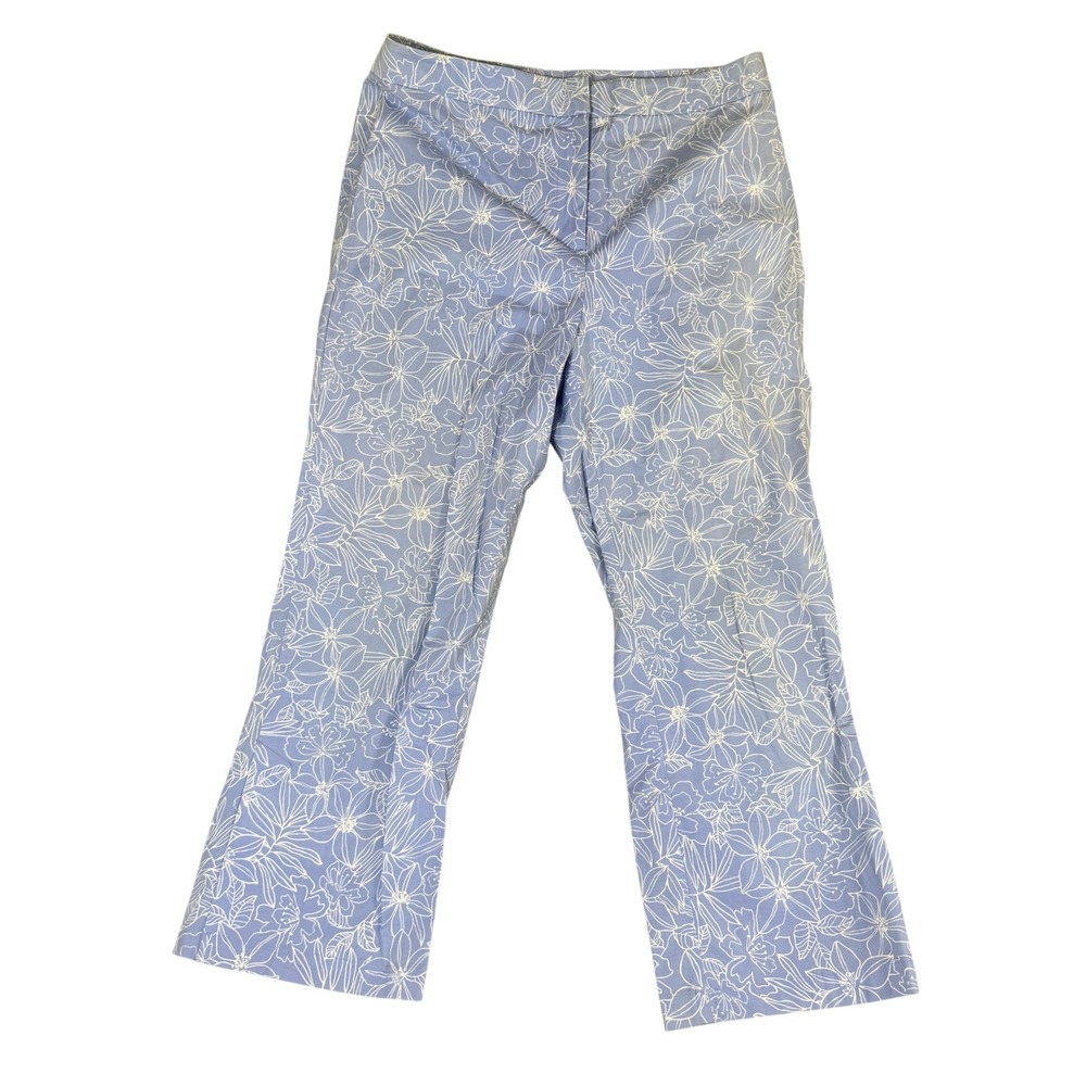 Ann Taylor Factory Blue White Floral Straight Leg Pants Size 10 Cotton Stretch